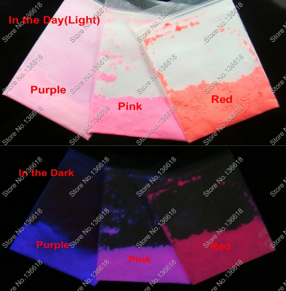 60g (= 3 색) x 야광 퍼플 & 레드 & 핑크 컬러 글로우 in the Dark 축광 더스트 파우더 안료